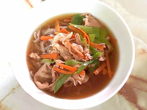 豚こまで!シンプルなネギと豚こまの肉そば♪